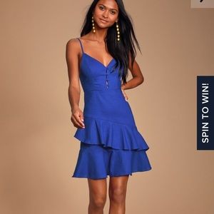Lulu’s Brielle Cobalt Blue Ruffled Skater Dress